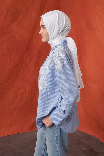 ARMANDA Ιταλικό Σάλι με ρίγες ζακάρ - Off White