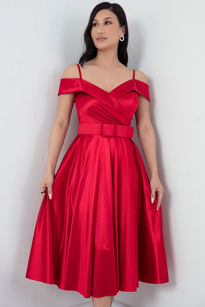 PULLIMM Rochie de seara din satin - Decolteu cu umeri si curea 39830