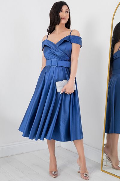PULLIMM Rochie de seara din satin - Decolteu cu umeri si curea 39830