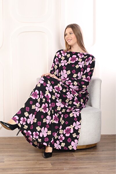 mervemoda Γυναικείο μακρυμάνικο υφαντό καλοκαιρινό φόρεμα