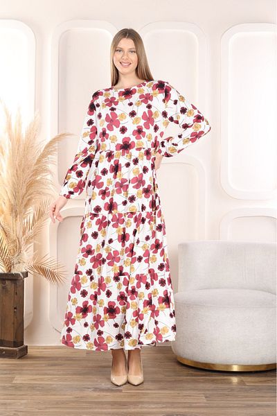 mervemoda Γυναικείο μακρυμάνικο υφαντό καλοκαιρινό φόρεμα