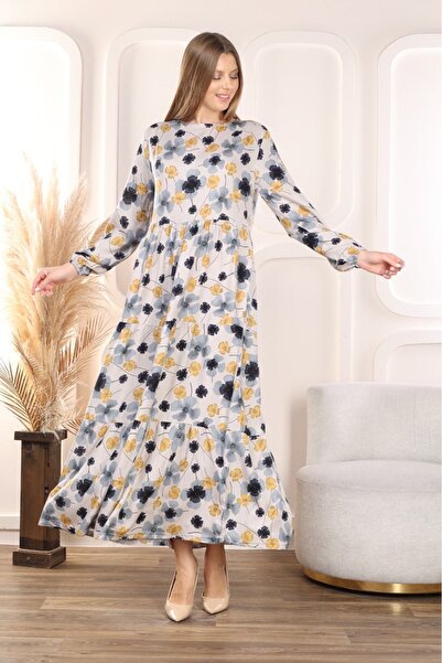 mervemoda Γυναικείο μακρυμάνικο υφαντό καλοκαιρινό φόρεμα