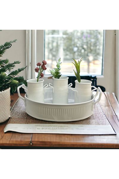 LUCKYHOMES Country Style 3-Pece Mini Presentation και Βάζο Κόκκινο - Λευκό 8X5 20x15