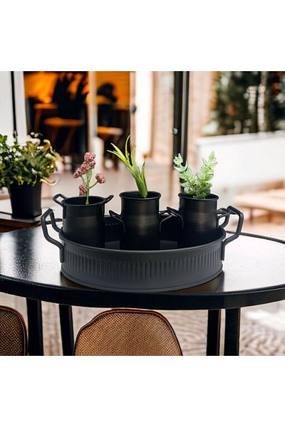LUCKYHOMES Country Style 3-Piece Mini Presentation and Knot Vase - Black 8X5 20X15