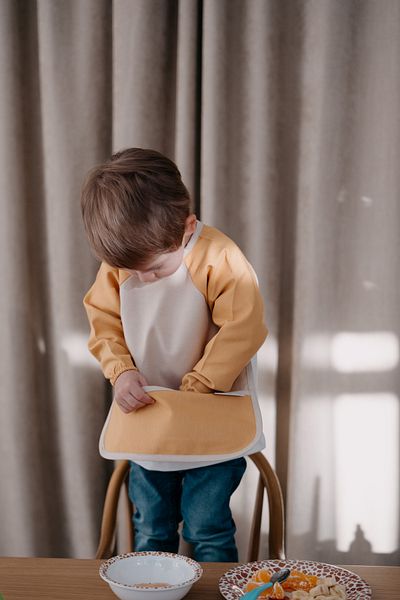 Dear Deer Love Noah Long Sleeve Feeding & Activity Bib 1-3 years - Mustard