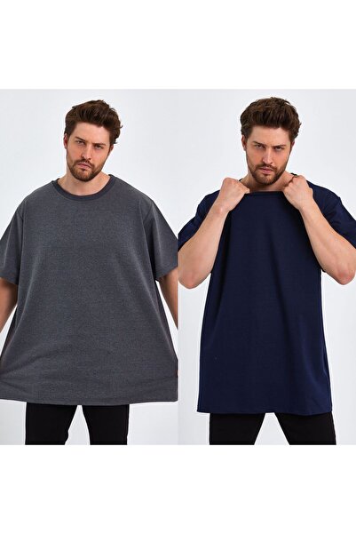 Double Ba2 Large Size 2 Thread Short Sleeve Crew Neck T-shirt 2-Piece