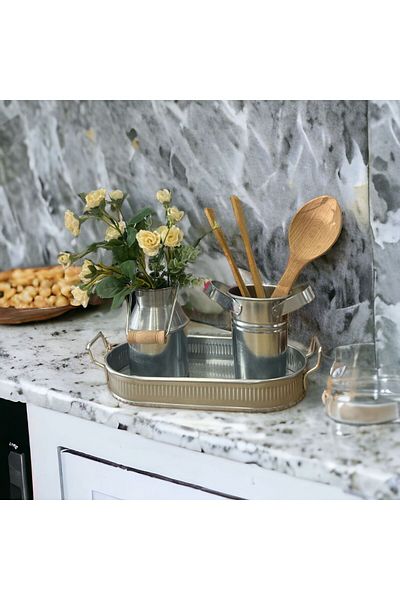 LUCKYHOMES Super Country Galvanized Series - Vase, Top and Spoon Holder Decorative Set of 3
