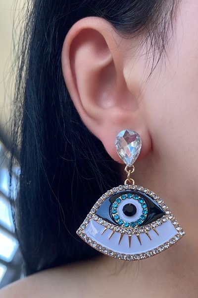 TAKIŞTIR Gold Colored Eye Figured Jewelled Earrings - Pair Set