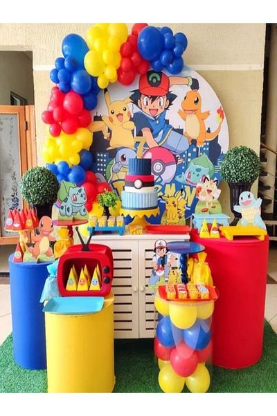 party mix Pokemon Birthday Concept Balloon Chain Set of 65 Red Navy Blue Yellow Balloons