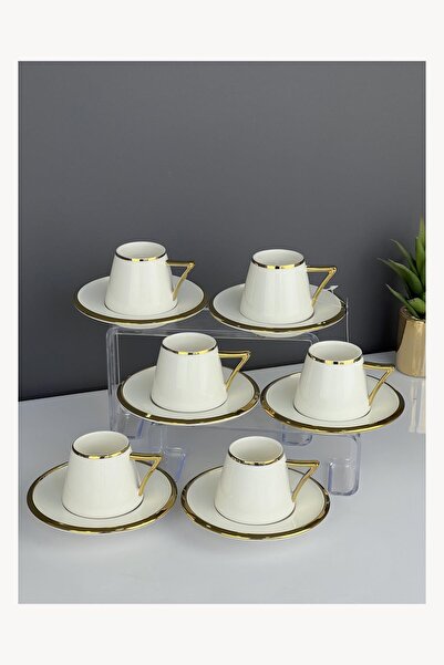 ACAR Lüx Porselen 6 Lı Elora Gold Fincan Takımı Beyaz