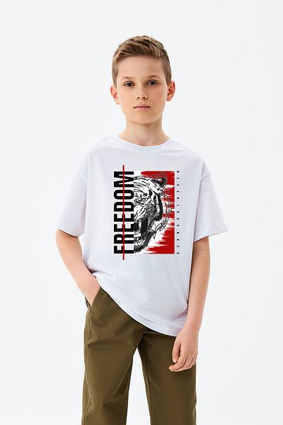MYADA Tricou pentru băieți cu imprimeu tigru colorat cu imprimeu Freedom