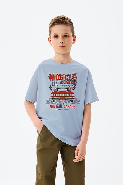 MYADA Tricou pentru băieți, cu imprimeu mașină, cu scris, clasic, clasic, de garaj