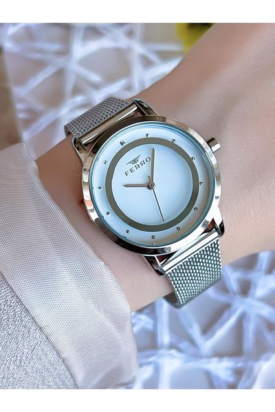FERRO Silver Straw Cord Colorfast 30 Meters Water Resistant Special Design Women's Wristwatch 40090