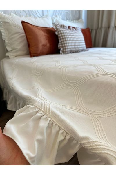 Decamor home Vintage κάλυμμα κρεβατιού με βολάν με λεπτομέρεια εκρού κάλυμμα κρεβατιού με βολάν King Size