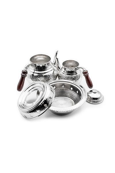 ANTEPSEPETİ Silver Plated Tulip Motif Heated Copper Teapot