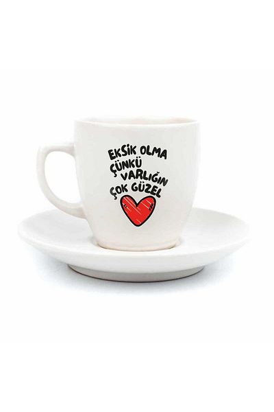 PALTO TASARIM Don't Miss Because Presence Is So Beautiful Cream Turkish Coffee Cup - Gift Ceramic Turkish Coffee Cup