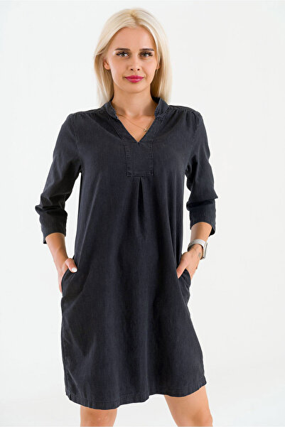 Naliru Kadın V Hakim Yaka Göğüs Piliseli Yandan Gizli Cepli Yıkanmış Çeyrek K...