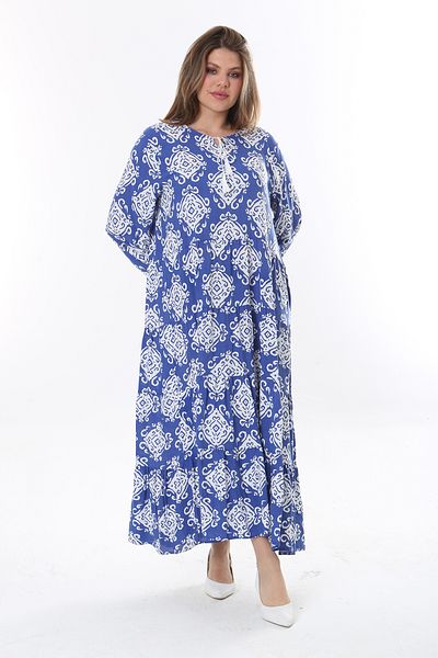 Şans Damen-Langarm-Lagenkleid aus gewebtem Viskosestoff in Übergröße, Blau 65N37763
