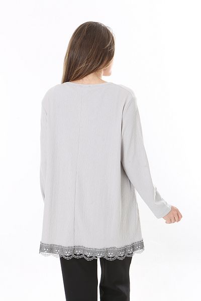 Şans Women's Large Size Gray Skirt Tip Lace Wrap Tunic 65N37786