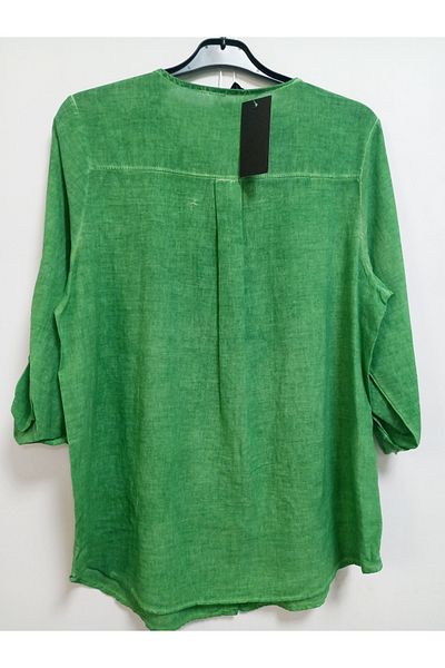 AKŞEN GİYİM LARGE SIZE WOMEN'S COTTON LINEN FABRIC PUL PAYET DETAIL FOLDED SLEEVE AUTHENTIC TUNIC