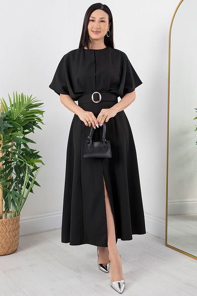 PULLIMM Bat Sleeve and Gathered Atlas Dress - Crew Neck JNL2056