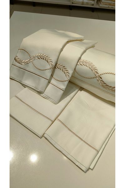 incisecrethome Duvet Cover Set Double, Embroidered Cotton Satin Duvet Cover Set Consist of 6 Pieces