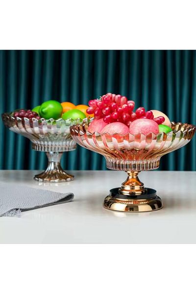 Tasarım Evi European Style Ultra Luxury Glass Fruit Plate - Fruit Salad Bowl with Metal Legs