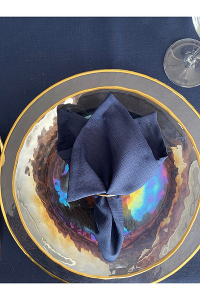 Decamor home 6 Pack Linen Textured Navy Blue Napkin Fabric Napkins