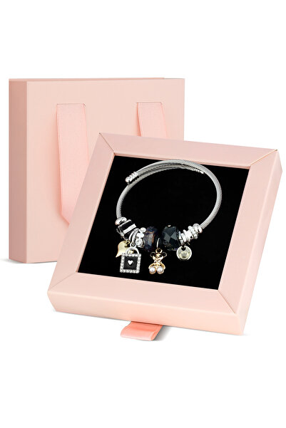 Forentina Kilit Figürlü Charm Bileklik-Özel Pembe Kutusunda Hediye Set PS3479