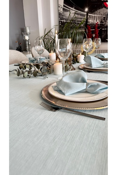Decamor home 6-Piece Linen Textured Stain-Proof Cloud Blue Napkin Fabric Napkin