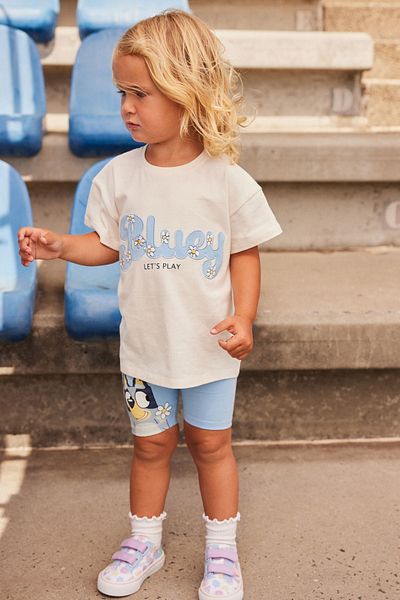 Next Baby Blue Floral Patterned Cotton Short Sleeve T-Shirt and Leggings Set