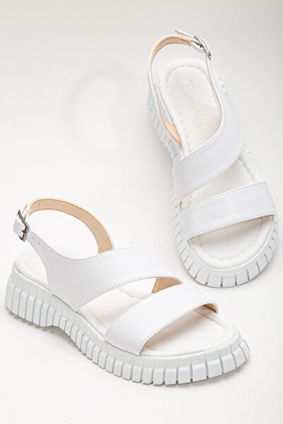 Tonny Black Women's White Ankle Strap Single Strap Poly High Sole Sandals