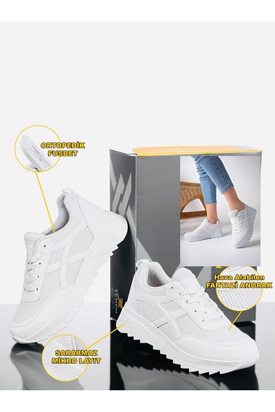 ALTUNTAŞ Pantofi sport albi de damă - branț anatomic - talpă care nu se îngălbenește
