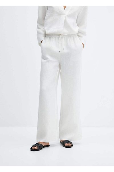 MANGO Woman Linen Mix - Elastic Waist Trousers