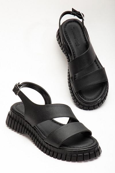 Tonny Black Women's Black Ankle Strap Single Strap Poly High Sole Sandals