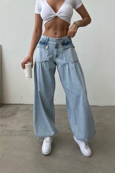 Ortaya Çık Blue Tactical Baggy Pants