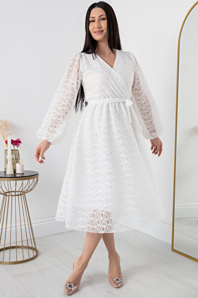 PULLIMM Μοντέλο 2024-2061 Ασημένιο Δαντελένιο Διπλό Φόρεμα