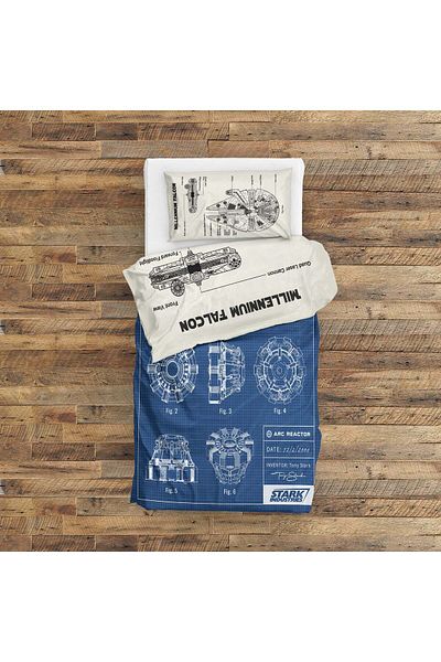 The Lucid Lab Millennium Falcon Ivory & Arc Reactor Blueprint Set cuvertură de pilota dublă 160 cm x 220 cm
