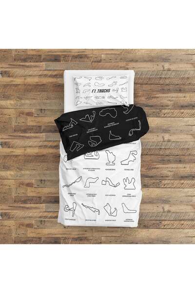 The Lucid Lab All Tracks / Formula 1 Pistleri Siyah-beyaz Çift Taraflı Nevresim Takımı 200 Cm X 220 Cm