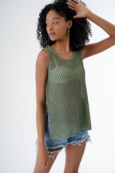 CHUBA Women's Crew Neck Turndown Knitwear Singlet Green 24S162