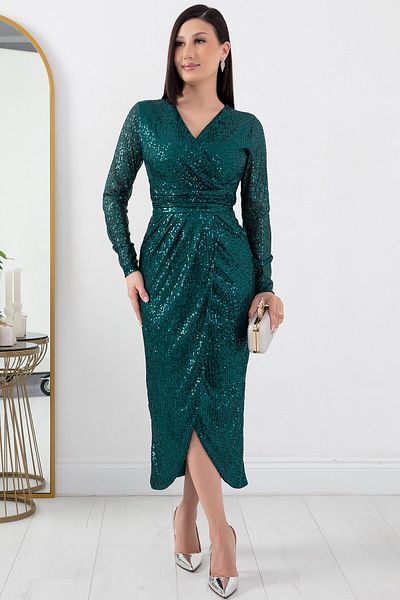 PULLIMM Pulquette AP-0156 - Double Breasted Collar and Slit Detail Dress