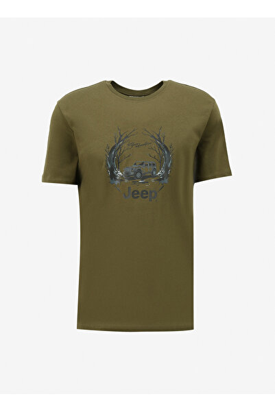 Jeep Haki Erkek Bisiklet Yaka Relaxed Baskılı T-Shirt J4SM-TST7258