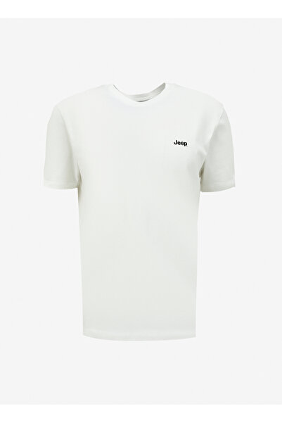 Jeep Kırık Beyaz Erkek Bisiklet Yaka Basic Baskılı %100 Pamuk T-Shirt J4SM-TS...