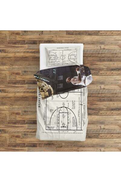 The Lucid Lab Michael J. Chicago Bulls 1997 & Basketball Court Ivory Çift Taraflı Nevresim Takımı 160 Cm X 220 Cm