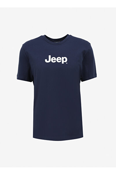 Jeep Lacivert Erkek Bisiklet Yaka Baskılı %100 Pamuk T-Shirt J4SM-TST7246