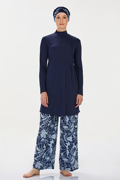 REMSA Lycra Full Covered Hijab Swimsuit Wide Leg Annika 9236 Dark Navy