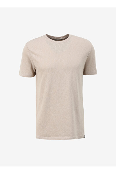 Jeep Bisiklet Yaka Baskılı Bej Erkek T-Shirt C4SM-TST4600