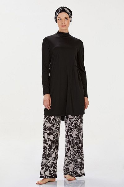 REMSA Lycra Full Covered Hijab Μαγιό Φαρδύ πόδι Annıka 9236 Μαύρο