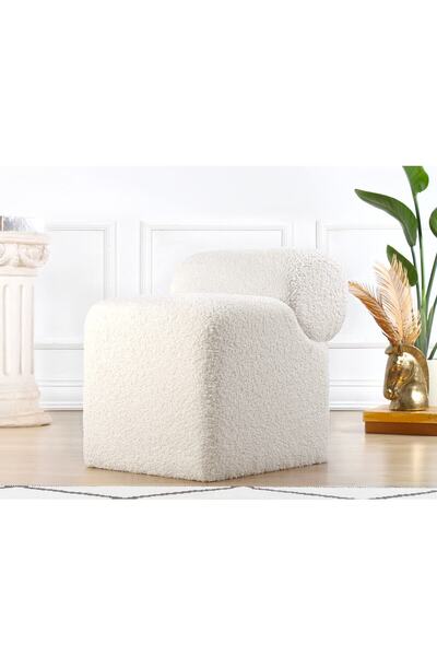 Lorencehome Monlik Teddy Kürk Puf Beyaz