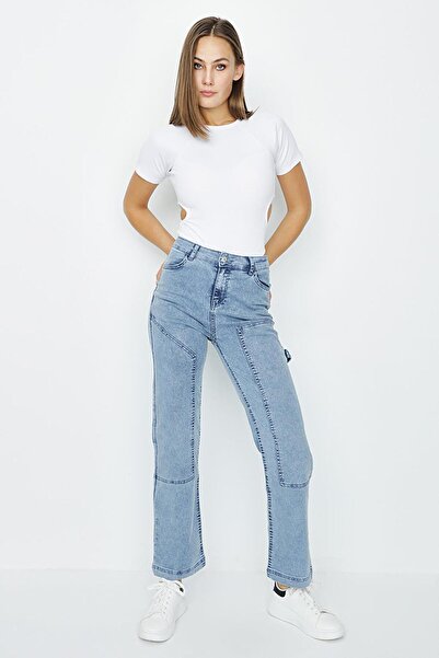 Select Moda Women's Blue Loose Cut Carpenter Jeans